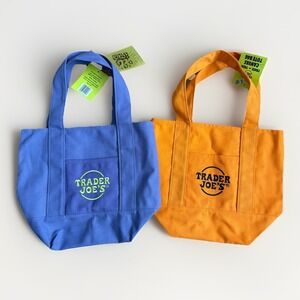 TRADER JOES ~ TRICK‎ OR TREAT ~ MINI CANVAS TOTE BAGS ~ ORANGE & PURPLE ~NEW